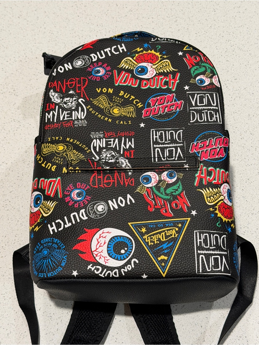 Von Dutch Jax Bowler Backpack Black Graffiti Logo Print Y2K SATCHEL VDKBP030BLK